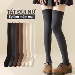 Tất đùi nữ vintage Vớ dài nữ sợi Cotton len tăm cao cấp mềm nhẹ co giãn thoải mái 1