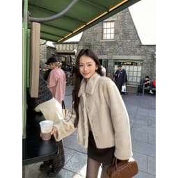 [Sẵn Kịp Tết] Áo Lông Nữ Ngắn Dáng Rộng Cổ Bẻ Kem Basic Lông Mềm Mịn Sang Chảnh Thu Đông Đi Chơi Đà Lạt Chali K10 1
