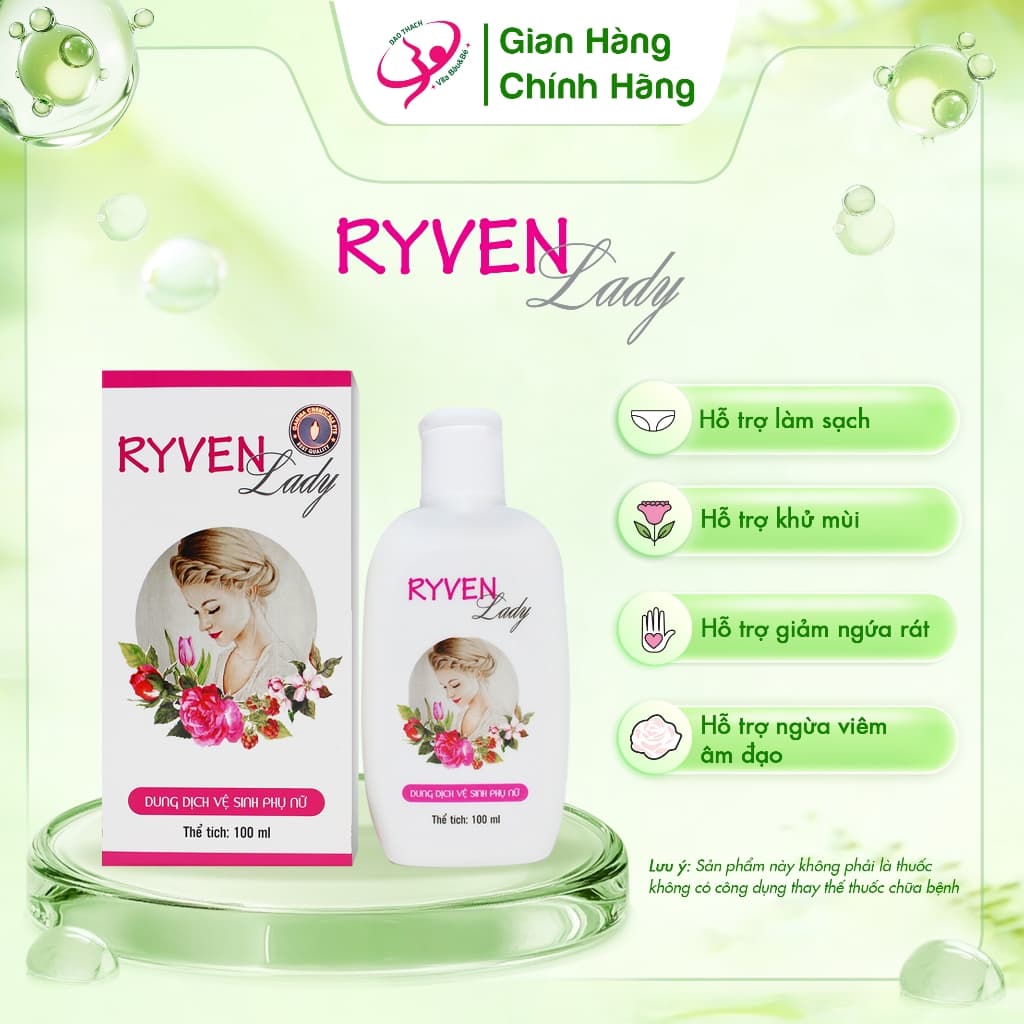 Dung dịch vệ sinh Ryven Lady Làm sạch, khử mùi, giảm ngứa rát, giữ ẩm mềm mại