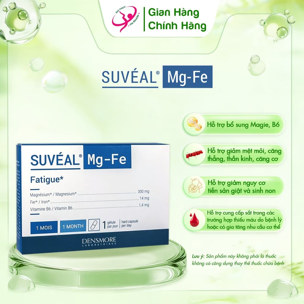 [Nhập Khẩu] Giảm Nghén, Đau Đầu, Mất Ngủ, Chuột Rút Viên uống Vitamin Suvéal Mg - Fe Densmore 