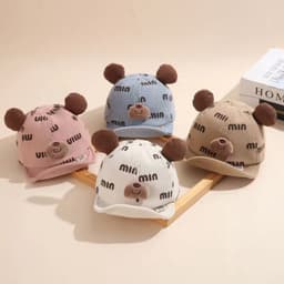 B2 Mũ Lưỡi Trai Mềm Chất Nhung Tăm Mềm Đính Gấu Cho Bé 6m-2 Tuổi 2
