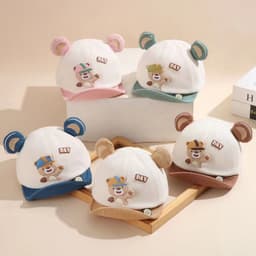 B2 Mũ Lưỡi Trai Mềm Chất Nhung Tăm Mềm Đính Gấu Cho Bé 6m-2 Tuổi 4