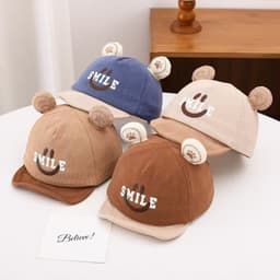 B2 Mũ Lưỡi Trai Mềm Chất Nhung Tăm Mềm Đính Gấu Cho Bé 6m-2 Tuổi 8