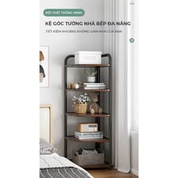 Kệ gỗ khung sắt góc tường 3/4/5 tầng. Giá để đồ góc tường trang trí decor phòng khách, phòng ngủ, nhà bếp sang trọng bền 2