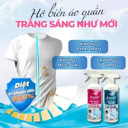 Combo tẩy trắng quần áo Asaki 500ml, tẩy mốc, ố vàng, không phai màu, dùng được cho vải trắng, màu 5