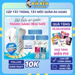 Combo tẩy trắng quần áo Asaki 500ml, tẩy mốc, ố vàng, không phai màu, dùng được cho vải trắng, màu 1