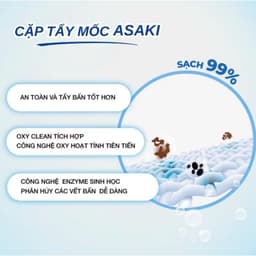 Combo tẩy trắng quần áo Asaki 500ml, tẩy mốc, ố vàng, không phai màu, dùng được cho vải trắng, màu 4