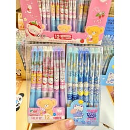 Hộp 12 Bút mực gel tẩy được mực đen, xanh, tím hình cute, bút gel mực tím xóa được, bút bi tẩy được 2