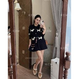 Set bộ len Thom 🐶 áo cdg + chân váy ly kẻ ngang QCCC 7