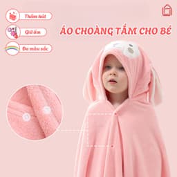 Khăn Tắm Choàng Ủ Lông Cotton Mềm Mịn Cho Bé – Có Mũ Hình Thú, Thấm Hút Siêu Nhanh 1
