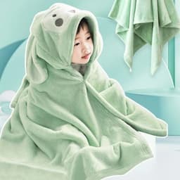 Khăn Tắm Choàng Ủ Lông Cotton Mềm Mịn Cho Bé – Có Mũ Hình Thú, Thấm Hút Siêu Nhanh 6