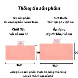 Khăn Tắm Choàng Ủ Lông Cotton Mềm Mịn Cho Bé – Có Mũ Hình Thú, Thấm Hút Siêu Nhanh 4