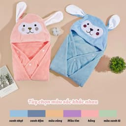 Khăn Tắm Choàng Ủ Lông Cotton Mềm Mịn Cho Bé – Có Mũ Hình Thú, Thấm Hút Siêu Nhanh 5