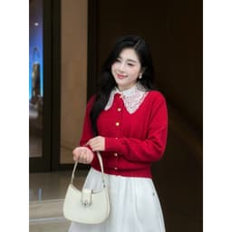Áo khoác len nữ cardigan 233 cúc đồng chất len ép dày dặn mềm mịn phong cách  Eva Lover 5