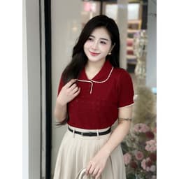 Áo len nữ cổ bè nữ phối viền cổ phong cách Hàn Quốc – Áo dệt kim nữ form ôm xinh xắn cao cấp M614 1