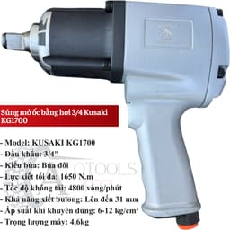 Súng mở ốc bằng hơi 3/4 Kusaki KG1700 siêu nhẹ lực xiết 1650N, máy xiết mở ốc bu lông 1