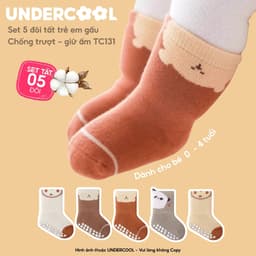 Set 5 Đôi Tất Sơ Sinh Chống Trượt UNDERCOOL Combo 5 vớ Cho Bé Trai Bé Trai - Gái 0-4 Tuổi Hình Gấu Giữ Ấm Cổ Ngắn TC131 7