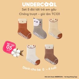 Set 5 Đôi Tất Sơ Sinh Chống Trượt UNDERCOOL Combo 5 vớ Cho Bé Trai Bé Trai - Gái 0-4 Tuổi Hình Gấu Giữ Ấm Cổ Ngắn TC131 5