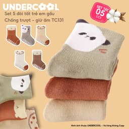 Set 5 Đôi Tất Sơ Sinh Chống Trượt UNDERCOOL Combo 5 vớ Cho Bé Trai Bé Trai - Gái 0-4 Tuổi Hình Gấu Giữ Ấm Cổ Ngắn TC131 9