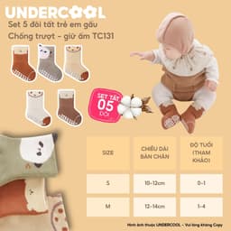 Set 5 Đôi Tất Sơ Sinh Chống Trượt UNDERCOOL Combo 5 vớ Cho Bé Trai Bé Trai - Gái 0-4 Tuổi Hình Gấu Giữ Ấm Cổ Ngắn TC131 2