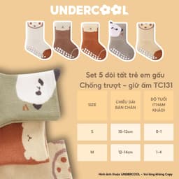 Set 5 Đôi Tất Sơ Sinh Chống Trượt UNDERCOOL Combo 5 vớ Cho Bé Trai Bé Trai - Gái 0-4 Tuổi Hình Gấu Giữ Ấm Cổ Ngắn TC131 3
