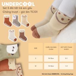 Set 5 Đôi Tất Sơ Sinh Chống Trượt UNDERCOOL Combo 5 vớ Cho Bé Trai Bé Trai - Gái 0-4 Tuổi Hình Gấu Giữ Ấm Cổ Ngắn TC131 6