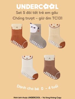 Set 5 Đôi Tất Sơ Sinh Chống Trượt UNDERCOOL Combo 5 vớ Cho Bé Trai Bé Trai - Gái 0-4 Tuổi Hình Gấu Giữ Ấm Cổ Ngắn TC131 13