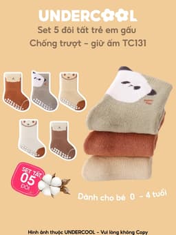 Set 5 Đôi Tất Sơ Sinh Chống Trượt UNDERCOOL Combo 5 vớ Cho Bé Trai Bé Trai - Gái 0-4 Tuổi Hình Gấu Giữ Ấm Cổ Ngắn TC131 18