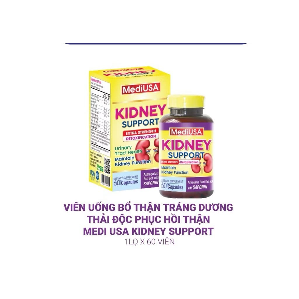 KIDNEY SUPPORT Viên uống bổ thận tráng dương  THANH LỌC, TĂNG CƯỜNG CHỨC NĂNG THẬN hộp 60 viên