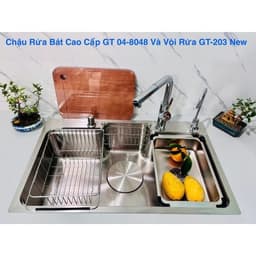 Chậu rửa bát Gento GT04 8048 New | Bồn rửa bát 1 hố kiểu Nhật | Tặng kèm vòi 3