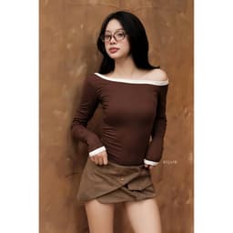 [ MÀU MỚI ] Áo Thun Trễ Vai Tay Dài Phối Viền siêu co dãn mềm mịn - BYJANE - 841 6