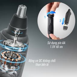 Máy tỉa lông mũi GKÖCH 213, Lưỡi Thép Không Gỉ, An Toàn, Dùng pin AA, Cắt Êm Không Đau 7
