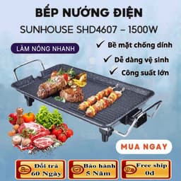 Bếp Nướng Điện Không Khói SUNHOUSE SHD4607, Bếp Nướng Điện công suất 1500w, 5 mức nhiệt, mặt tráng men chống dính 1