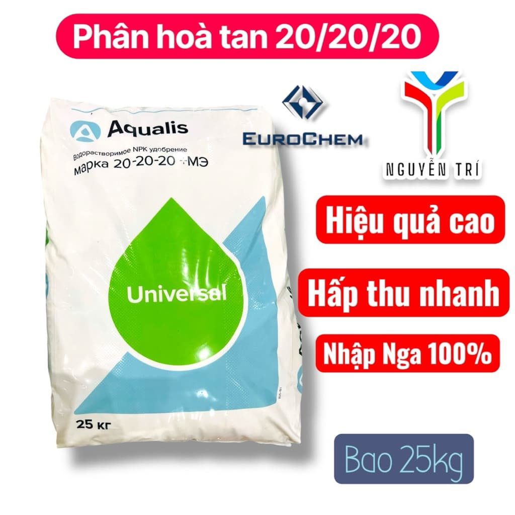Phân bón NPK Aqualis Universal 20-20-20+ME (25kg) - Dạng bột tan, cân bằng dinh dưỡng, nuôi trái.