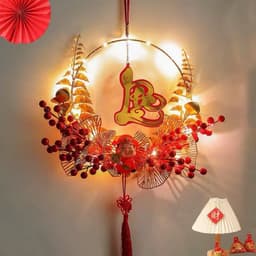 [TẾT2027]🌟 Vòng Hoa Trang Trí Thần Tài May Mắn – Đèn LED Rực Rỡ – Treo Tết Phong Thuỷ 2026 9