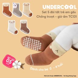 Set 5 Đôi Tất Sơ Sinh Chống Trượt UNDERCOOL Combo 5 vớ Cho Bé Trai Bé Trai - Gái 0-4 Tuổi Hình Gấu Giữ Ấm Cổ Ngắn TC131 4