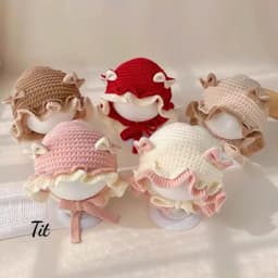 Mũ bèo nơ cho bé gái, mũ bịt tai dệt kim họa tiết hoa phong cách Hàn Quốc 2