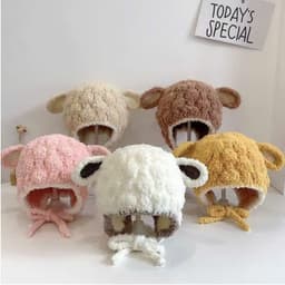 Mũ Len Cừu HOBBY Lông Bịt tai Mềm Mại Thoáng Khí Cho Bé Trai Bé Gái 6-36 THÁNG 2
