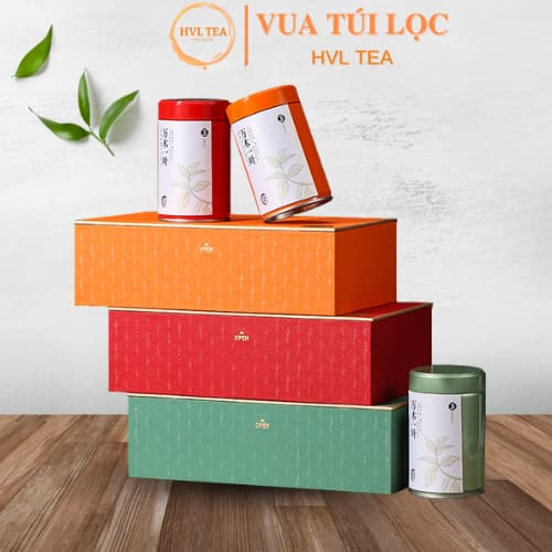 Bộ hộp trà quà tặng trụ tròn Lá Trà, Hộp quà tặng đựng trà cà phê matcha Tết 2026 - HVL TEA