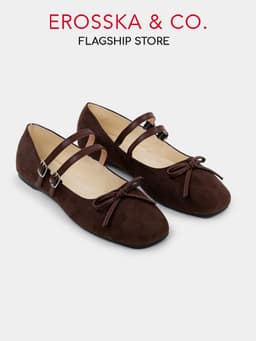 Erosska - Giày búp bê chấm bi kiểu dáng balletcore hottrend màu đen chấm bi - EL086 18