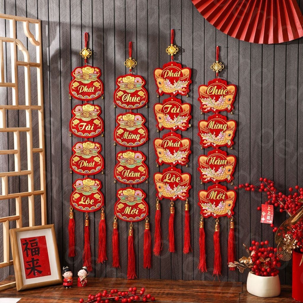 Set câu đối đỏ trang trí tết 2026, set đối đỏ phát tài phát lộc, chúc mừng năm mới đem lại may mắn