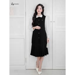 Lymmom - Đầm Bầu Sang Chảnh Dáng Dài Tay Bồng, Đầm Bầu Đi Tiệc Cổ Phối Tiểu Thư Trang Trọng VB200 3