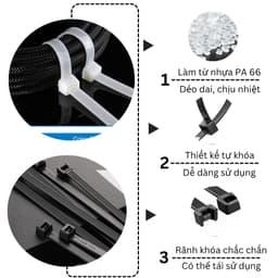 Dây rút nhựa màu đen nhiều kích cỡ 10cm, 15cm, 20cm, 25cm, 30cm, 100 sợi/ túi 8
