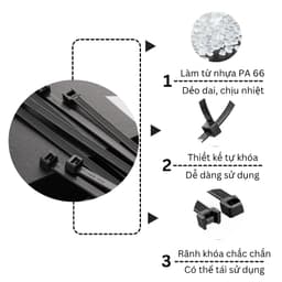 Dây rút nhựa màu đen nhiều kích cỡ 10cm, 15cm, 20cm, 25cm, 30cm, 100 sợi/ túi 5