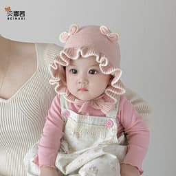 Mũ bèo nơ cho bé gái, mũ bịt tai dệt kim họa tiết hoa phong cách Hàn Quốc 4