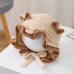 Mũ bèo nơ cho bé gái, mũ bịt tai dệt kim họa tiết hoa phong cách Hàn Quốc 6