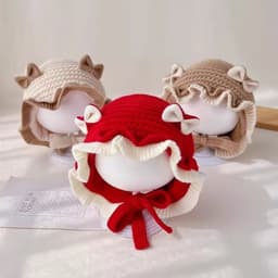 Mũ bèo nơ cho bé gái, mũ bịt tai dệt kim họa tiết hoa phong cách Hàn Quốc 9
