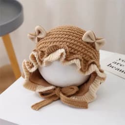 Mũ bèo nơ cho bé gái, mũ bịt tai dệt kim họa tiết hoa phong cách Hàn Quốc 8