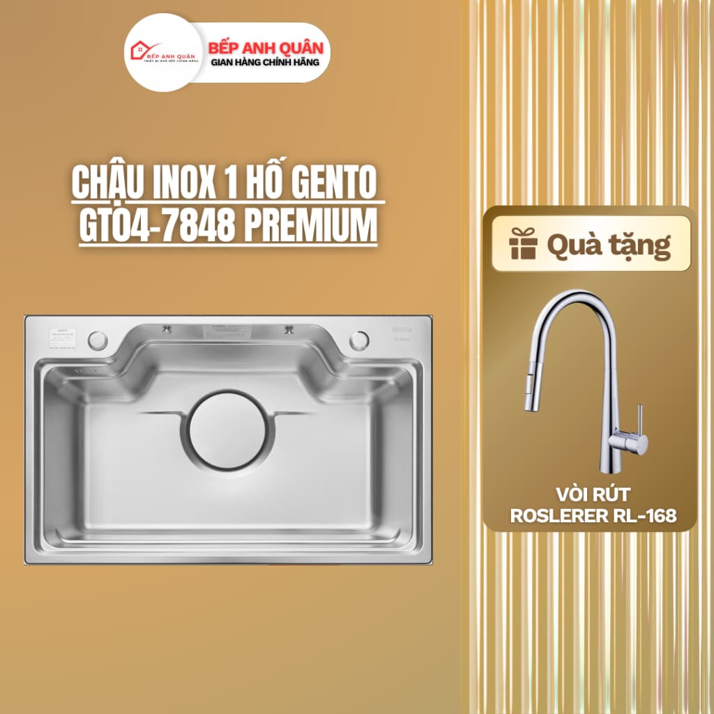 Chậu Rửa Bát Inox Chống Xước GENTO: GT04 – 7848 Premium | TẶNG VÒI ROSLERER RL-168