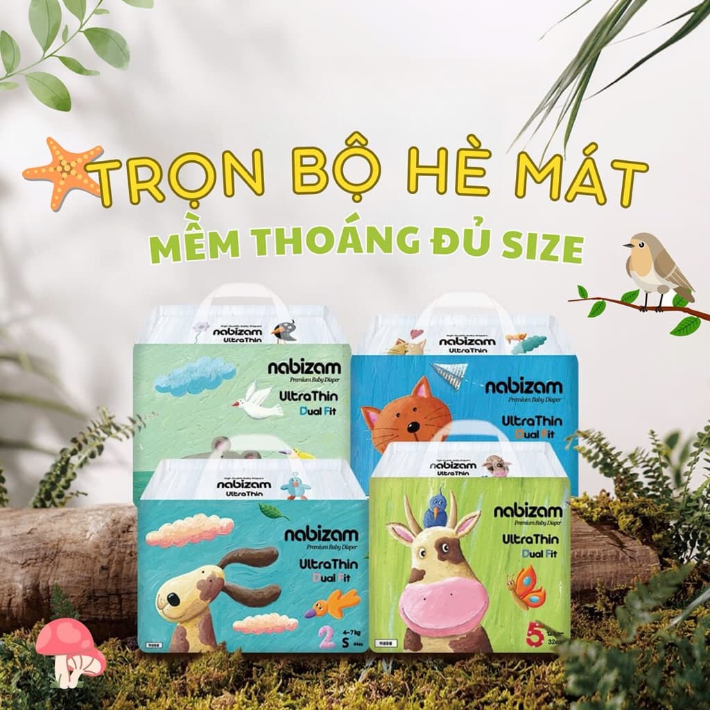 Tã/Bỉm NABIZAM HÀN QUỐC Dán/Quần Đủ Size S44/M40/L36/M32/L30/XL26/XXL22/XXXL20